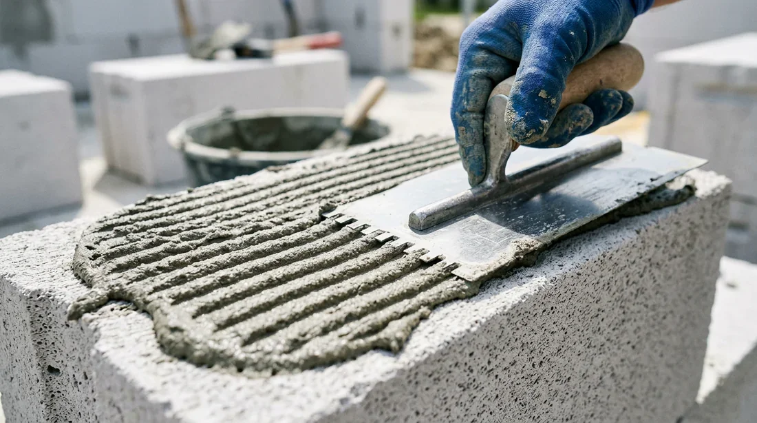 Application du mortier colle pour béton cellulaire