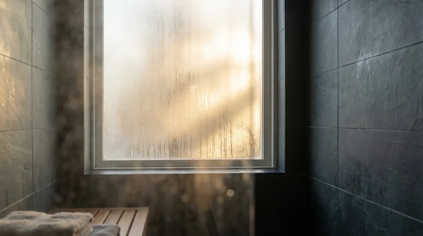 Film intimité fenêtre douche Fenêtre de douche avec film occultant pour garantir l'intimité tout en laissant passer la lumière