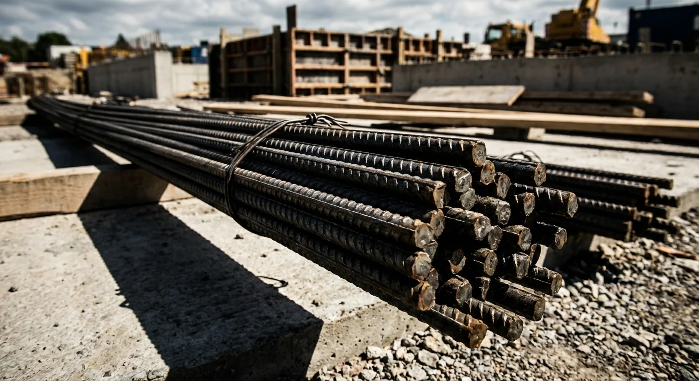 Calcul et pose du ferraillage pour un linteau de 3m Gros plan contrasté de barres d'acier pour le ferraillage d'un linteau.
