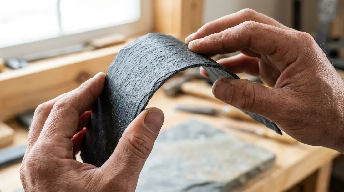 Démonstration de la flexibilité et finesse d'une feuille de pierre naturelle