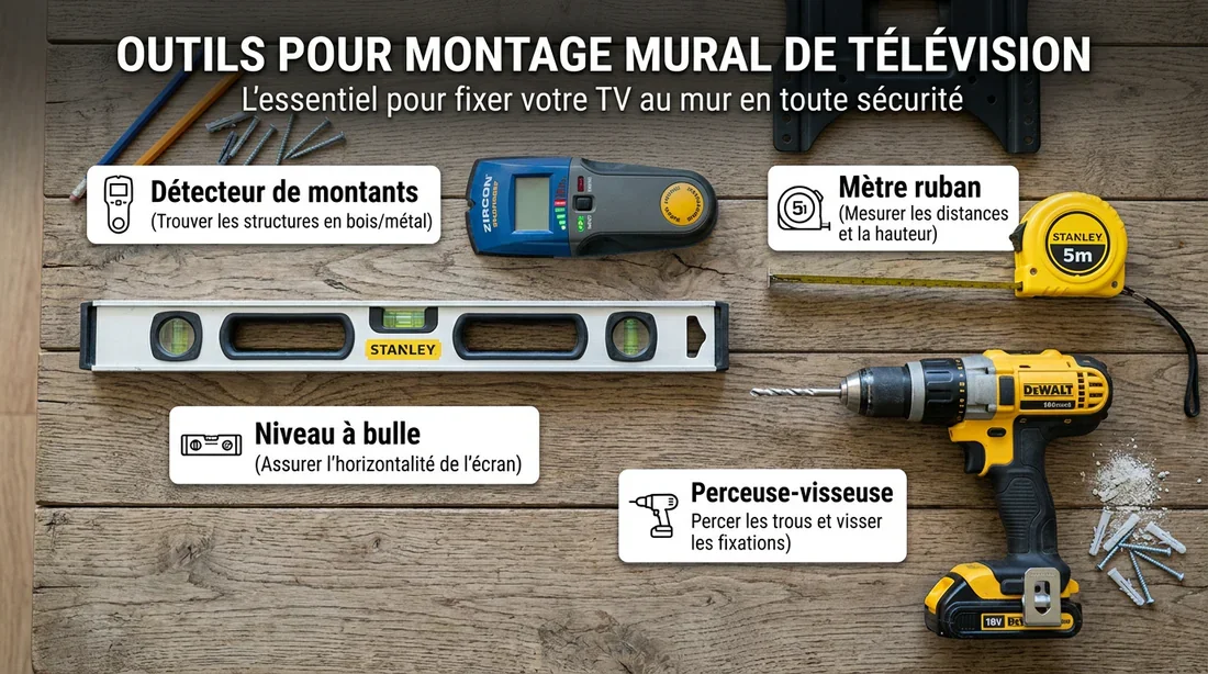 Outils de bricolage pour support TV Outils nécessaires pour fixer une télévision au mur