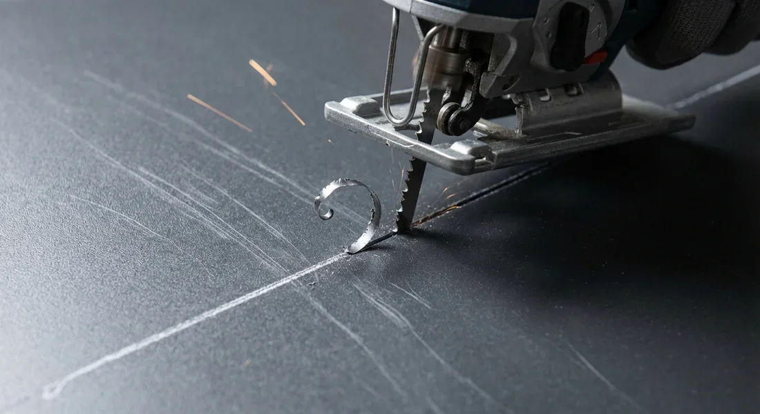 Découpe de la paroi métallique à la scie sauteuse.