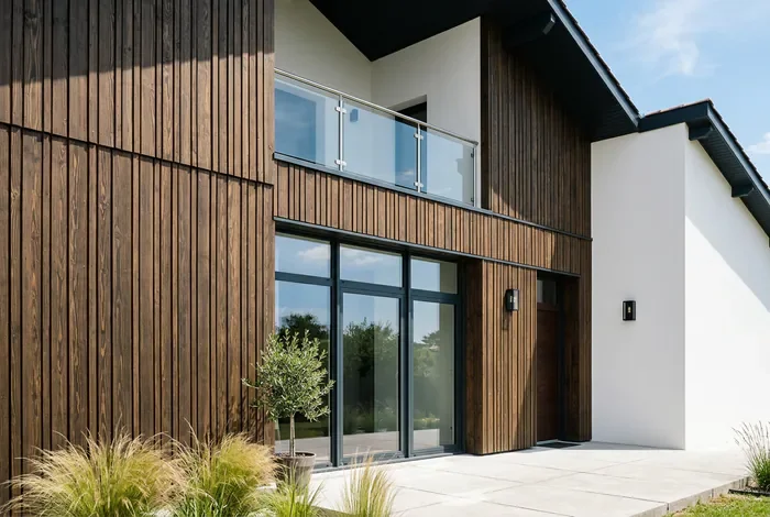 Constructeur maisons Landes : Guide 2026 - Construire sa maison dans les Landes : 5 règles d'or - Pourquoi choisir un constructeur dans les Landes ? Façade d'une maison moderne contemporaine de style landais en bois et blanc.