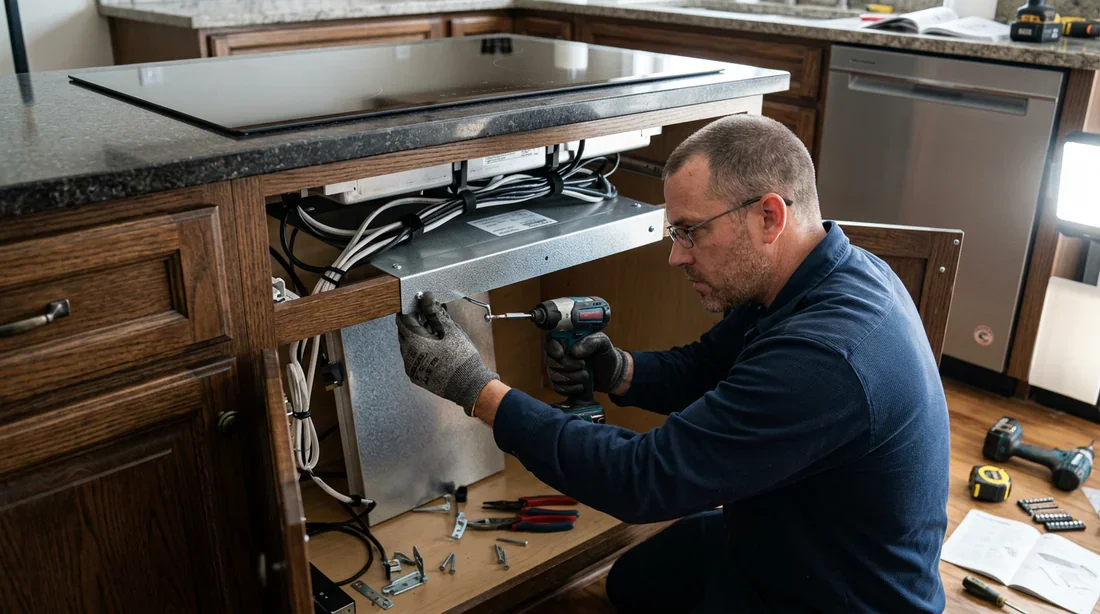 Pose d'un écran de protection thermique pour lave-vaisselle Installation d'un pare-chaleur protecteur sous la plaque à induction