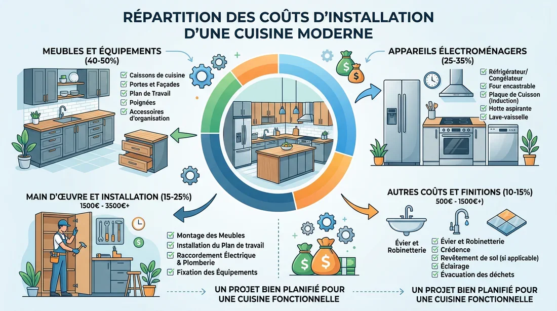 Infographie présentant la répartition des coûts d'une cuisine équipée