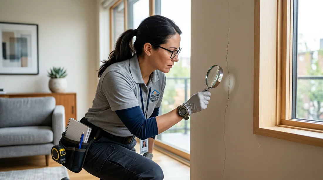 Analyse et diagnostic des fissures murales Inspection approfondie d'une fissure sur un mur intérieur