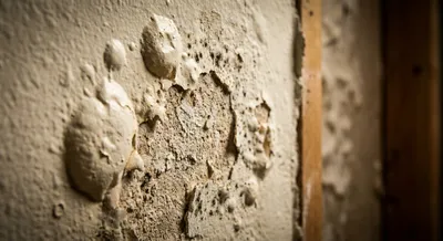 Gros plan sur une plaque de plâtre gonflée par l'eau