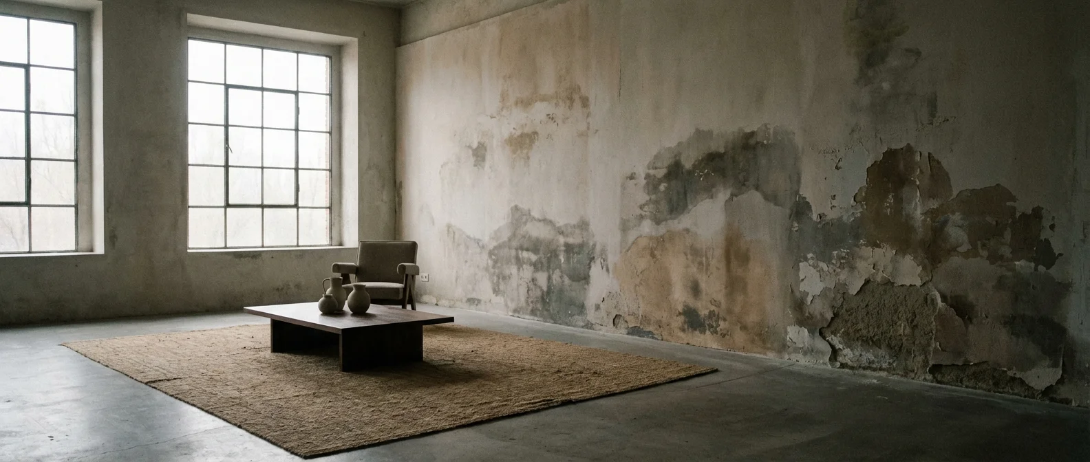 Problème d'humidité sur placo intérieur Mur en plaques de plâtre endommagé par l'humidité dans un salon moderne