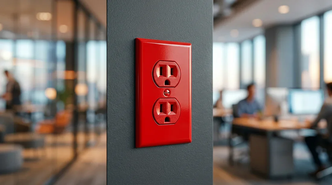 Prise électrique rouge pour installation industrielle ou bureau Prise électrique rouge murale dans un bureau moderne