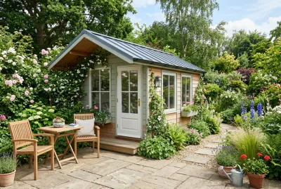 Photo d'un abri de jardin avec terrasse