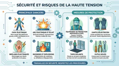 Schéma simplifié d'un circuit de brûlage de Lichtenberg avec consignes de sécurité