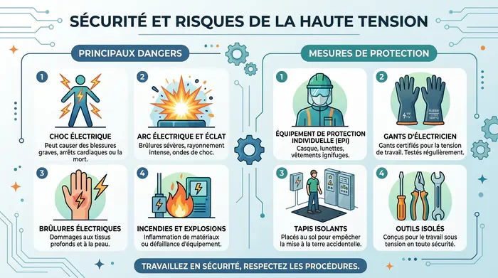 Schéma simplifié d'un circuit de brûlage de Lichtenberg avec consignes de sécurité