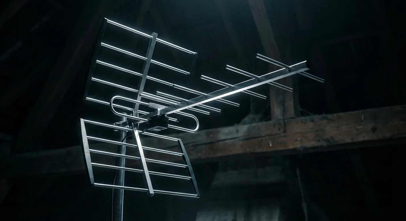 Installer une antenne tv dans les combles de sa maison Gros plan contrasté d'une antenne TV râteau pour les combles.