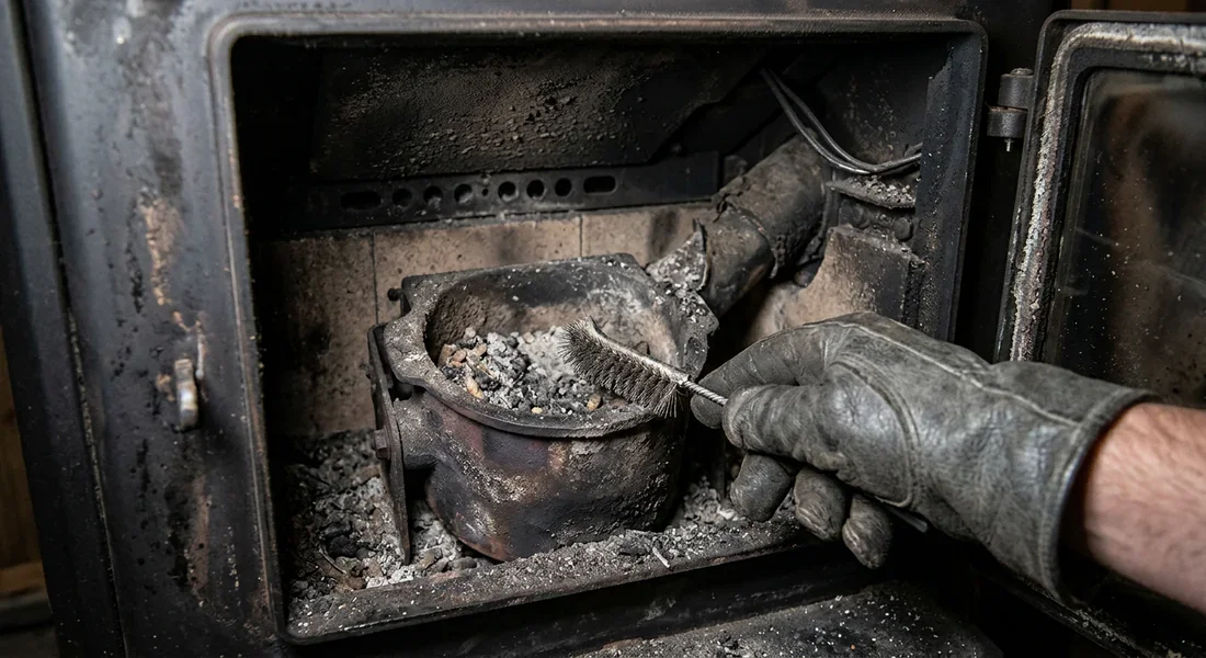 Nettoyage du brasier du poêle à granulés pour résoudre la panne