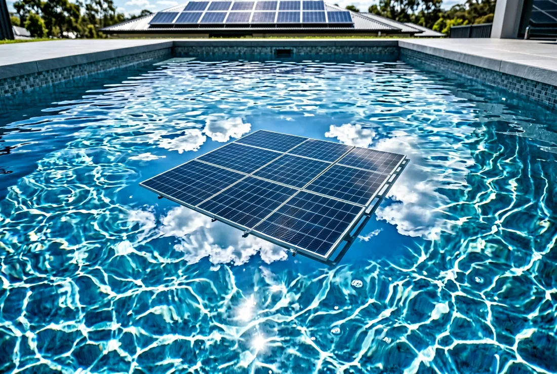 Intégration architecturale des panneaux solaires Installation de panneaux solaires sur un toit proche d'une piscine