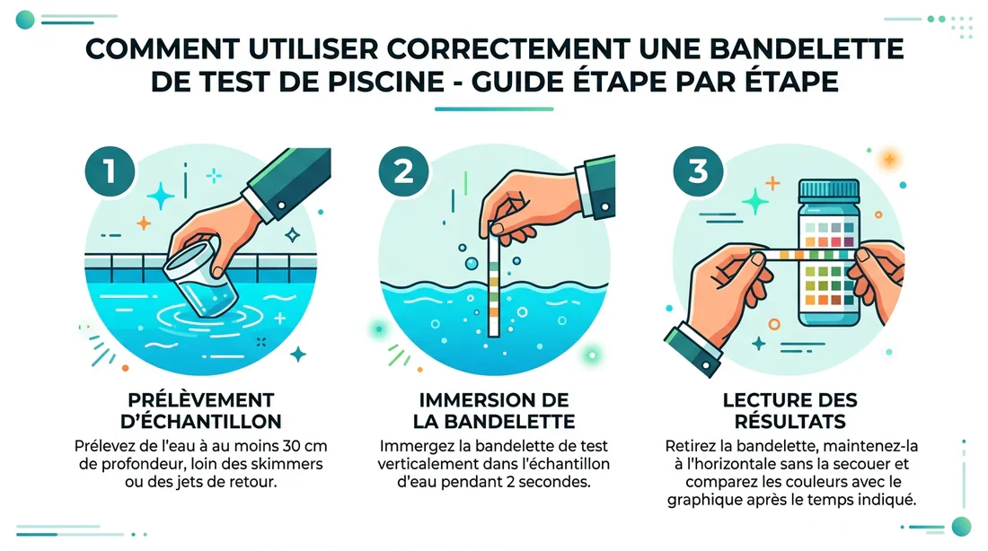 Méthode correcte pour tester son eau de piscine Guide illustré pour bien utiliser les bandelettes de test de piscine