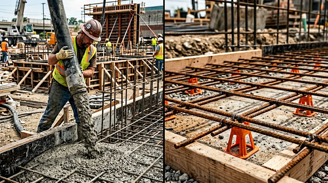 Béton fibré vs treillis soudé pour vos fondations Comparaison entre béton fibré et treillis soudé sur un chantier de construction