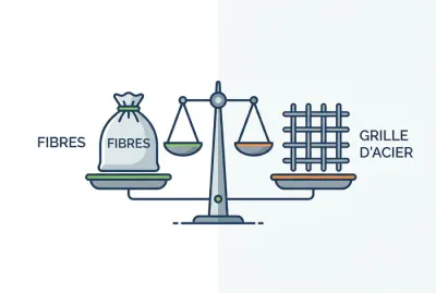 Infographie simplifiée comparant les fibres et le treillis soudé