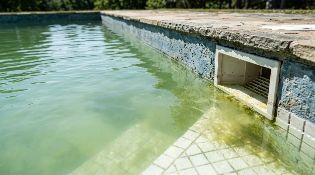 Comprendre pourquoi l'eau de la piscine devient verte Eau de piscine commençant à virer au vert à cause des algues