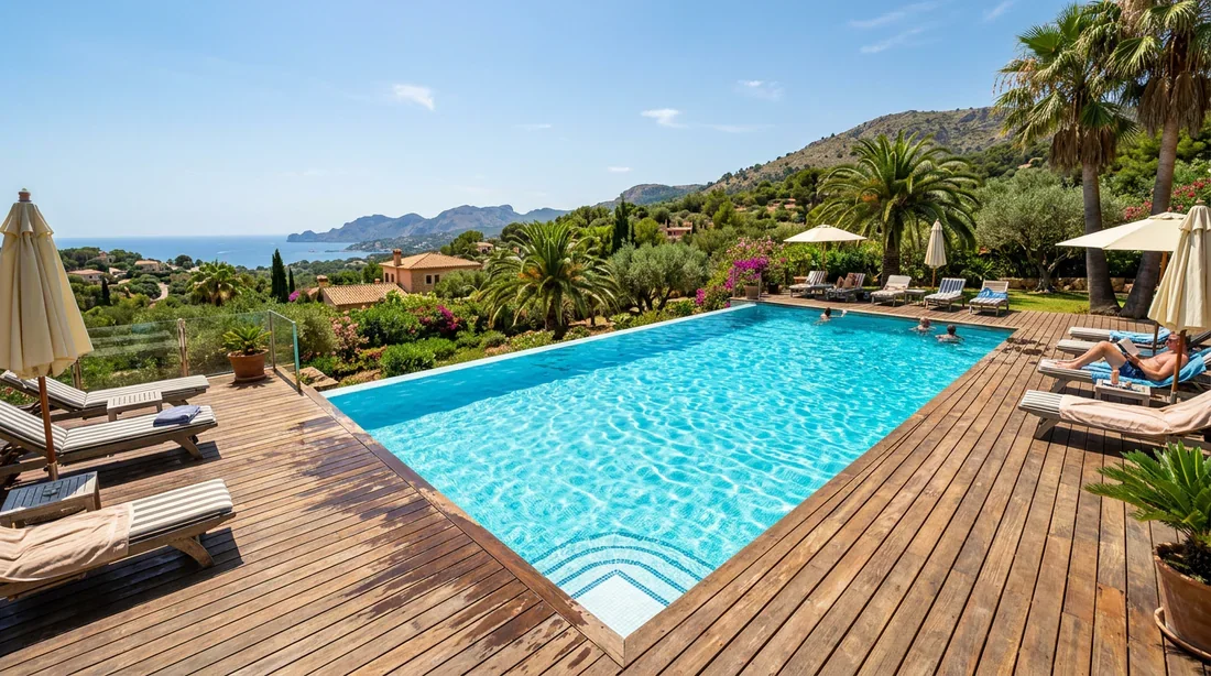 Prévention et maintien d'une eau de piscine transparente Piscine à l'eau bleue et limpide après un traitement réussi