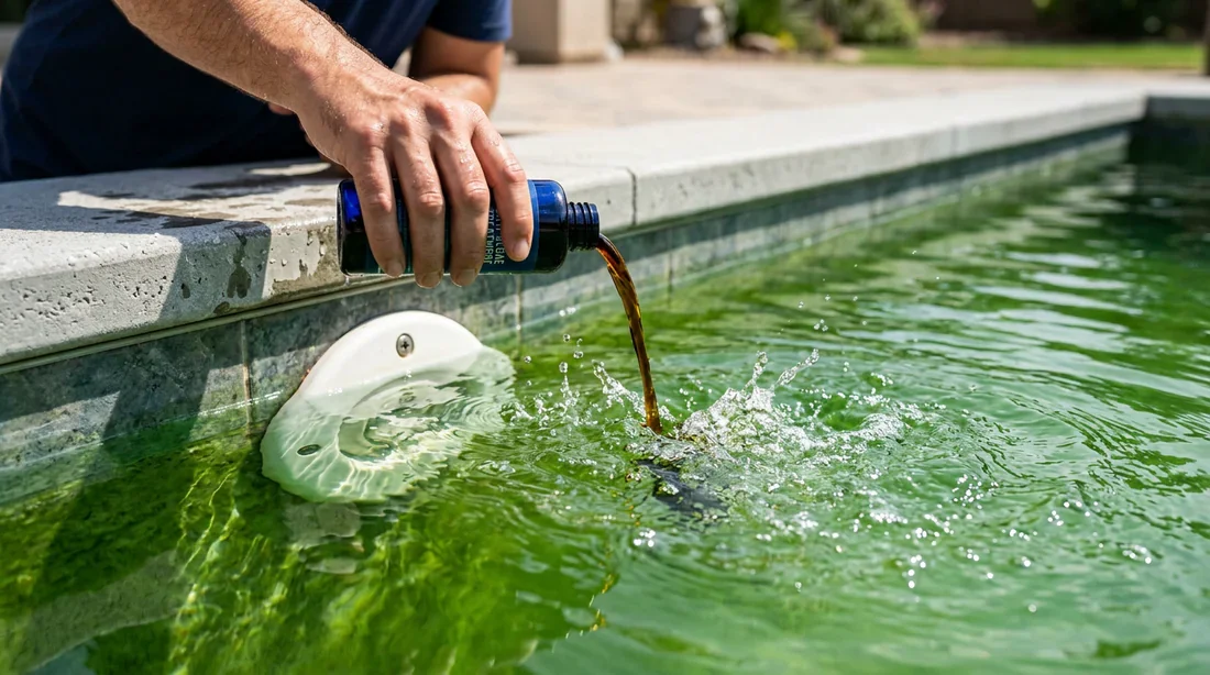 Dosage et application du produit anti-algues Verser le produit anti-algues liquide dans l'eau de la piscine