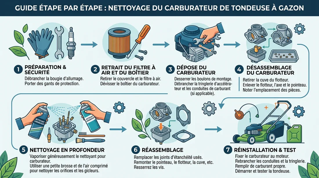 Nettoyage carburateur étape par étape Infographie nettoyage carburateur moteur tondeuse