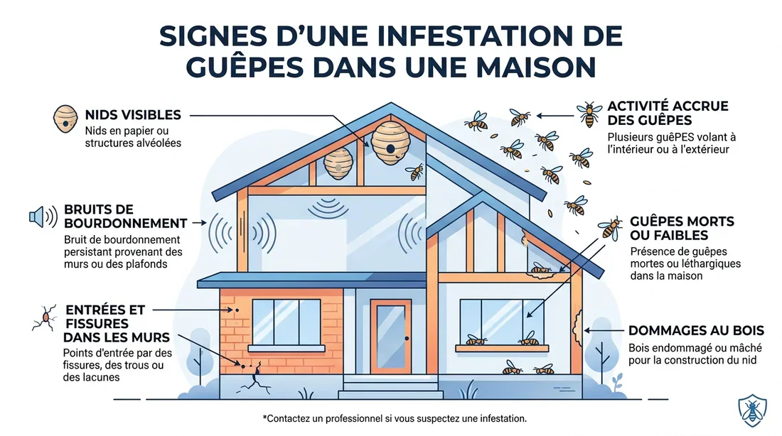 Signes d'une infestation de guêpes Infographie des signes indicateurs d'un nid de guêpes