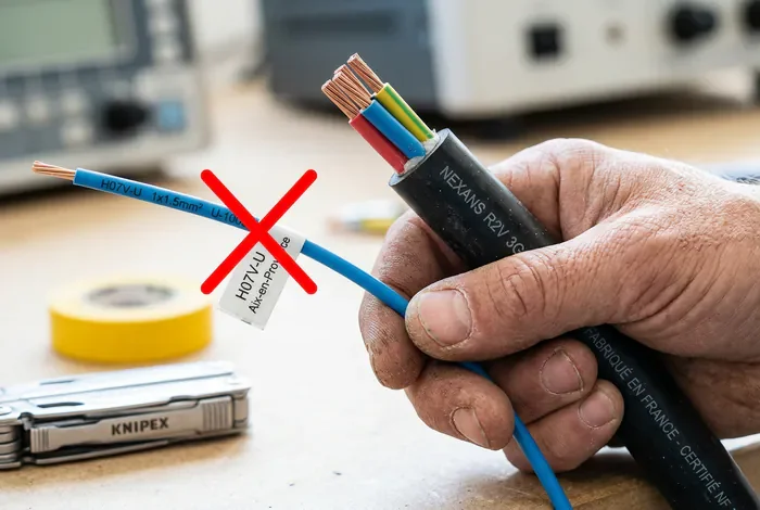 Câble électrique dans mur sans gaine : normes et solutions - Câble dans un mur sans gaine : le guide ultime en 2026 - Fil électrique sans gaine dans le mur : que faire ? Comparaison câble électrique R2V et fil H07VU pour installation