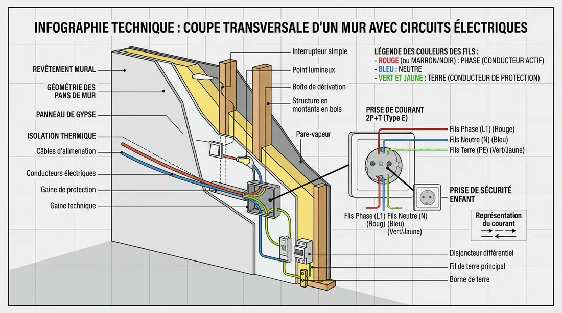 Schéma des sections de câbles électriques normalisés Schéma technique des sections de fils électriques pour installation domestique