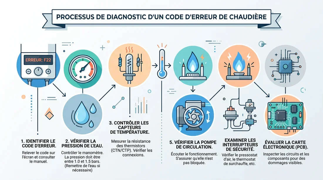 Infographie du diagnostic des codes erreurs de chaudière