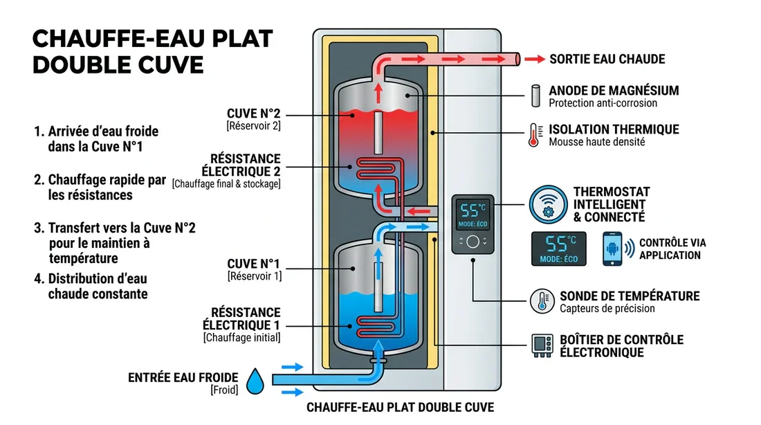 Fonctionnement du chauffe-eau plat double cuve Schéma explicatif du fonctionnement d'un chauffe-eau plat double cuve