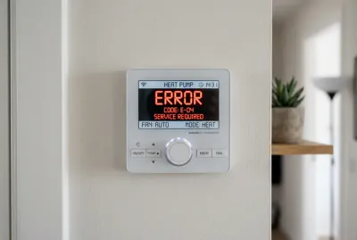 Affichage d'un message d'erreur rouge sur l'écran d'un thermostat de pompe à chaleur