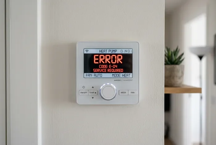 Affichage d'un message d'erreur rouge sur l'écran d'un thermostat de pompe à chaleur