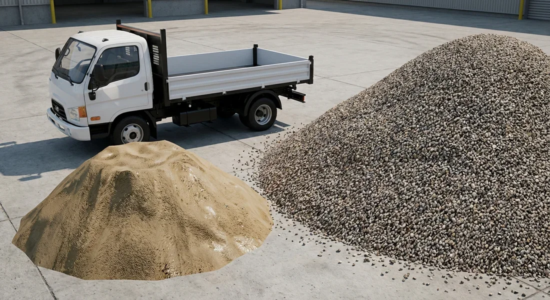 Densité des matériaux et volume de chargement Comparaison visuelle du volume de sable et de gravier pour un camion de 3.5t