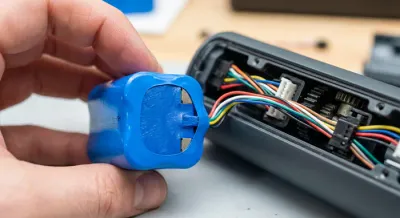 Main tenant une batterie neuve pour enrouleur Rolltrot