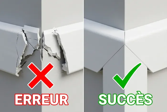 Couper baguette d'angle PVC : Guide - 3 Méthodes pour une coupe nette - Comment réussir vos angles en PVC sans éclat ? Comparaison avant après coupe de baguette PVC