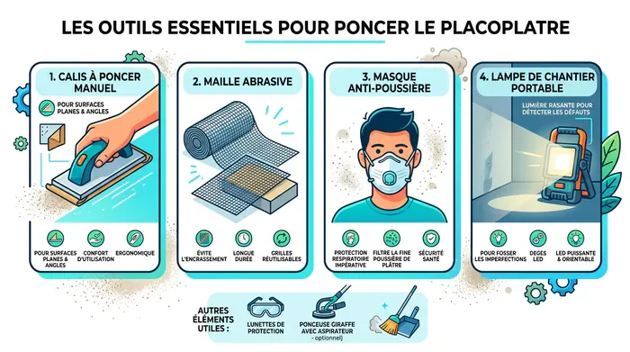 Poncer des bandes de placo : Guide 2026 - Réussir le Ponçage Parfait : 3 Étapes Pro - Comment Poncer des Bandes de Placo sans Défauts ? Gros plan sur une cale à poncer en action