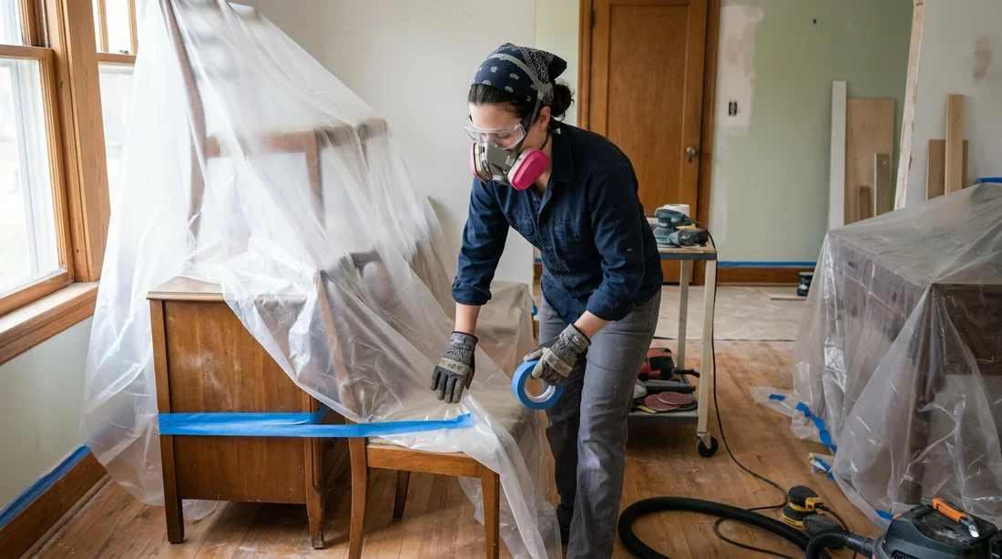 Ponçage professionnel des finitions murales Main en train de poncer un mur en plâtre avec une cale sous lampe rasante