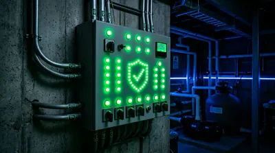 Gros plan sur un tableau électrique de piscine