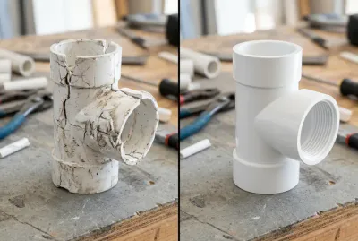 Avant et après la réparation d'un raccord PVC par alésage