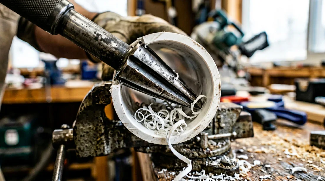 Utilisation d'un alésoir pour nettoyer l'intérieur d'un tube PVC