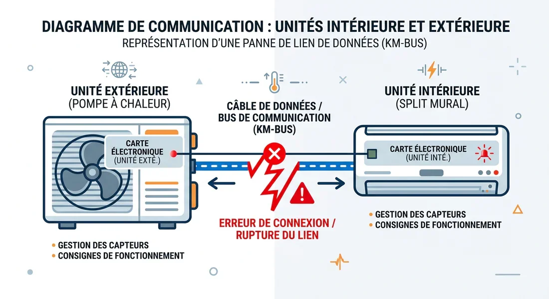 Schéma de perte de communication entre unité extérieure et module intérieur pompe à chaleur