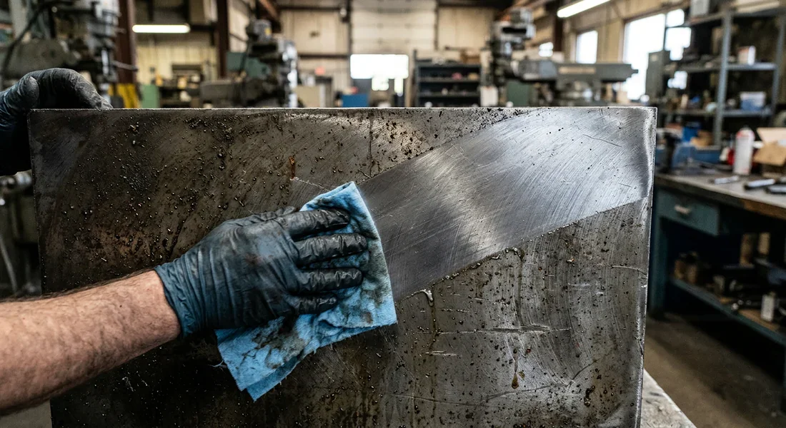 Processus de dégraissage montrant la différence avant et après passage de l'acétone