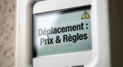 Compteur Linky avec avertissement sur les prix et règles de déplacement.