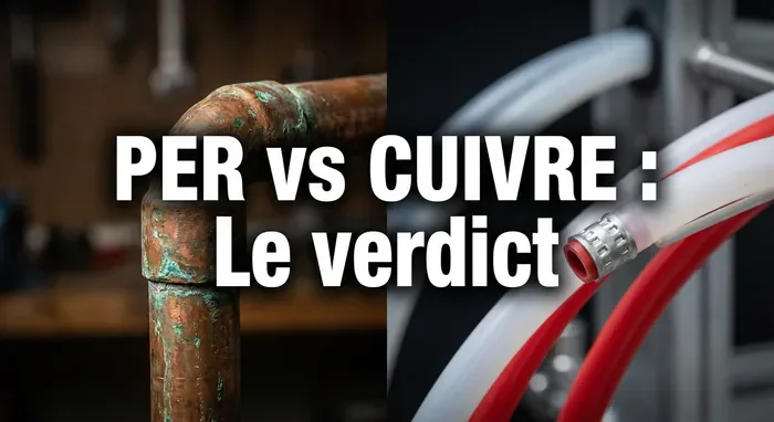 Durée de vie PER : Guide complet sur la longévité - PER : 50 ans de vie ou arnaque ? La vérité - Quelle est la durée de vie réelle du PER ? Comparatif visuel entre un tuyau de cuivre oxydé et un tuyau PER propre.