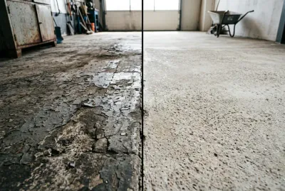 Comparaison avant et après décapage d'un sol en béton