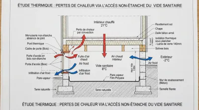 Comparaison infographique entre une trappe de vide sanitaire mal isolée et une trappe thermique.