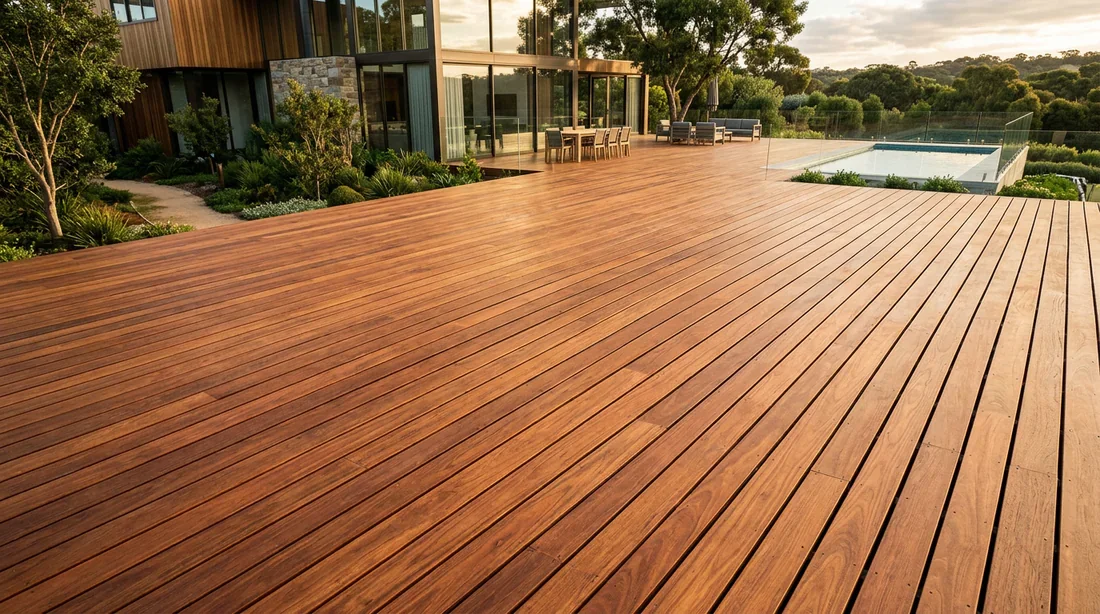 Terrasse en bois exotique Cumaru avec un espacement régulier entre les lames
