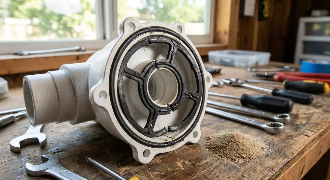 Vue intérieure d'une vanne 6 voies ouverte avec le joint étoile visible dans son logement