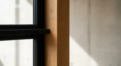 Détail minimaliste d'une structure de fermeture pour appentis.